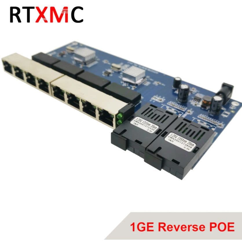 Gigabit 2 Fiber 8 Port Switch Single Mode Single Fiber Fiber Optic Transceiver Gigabit Fiber Switch PCBA Reverse POE