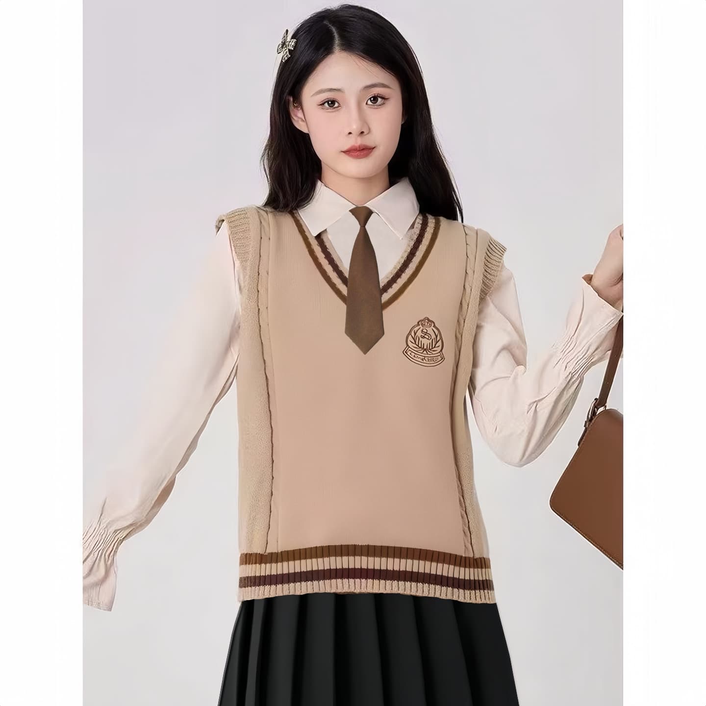 JK uniform sweater vest women's spring and autumn 2025 new knitted vest layered shirt preppy style ID photo set