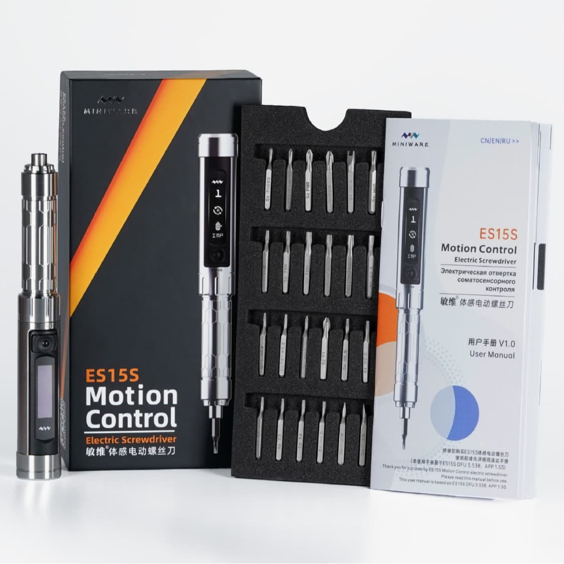 MINIWARE ES15S somatosensory mini electric screwdriver, rechargeable, wireless operation, adjustable speed and torque