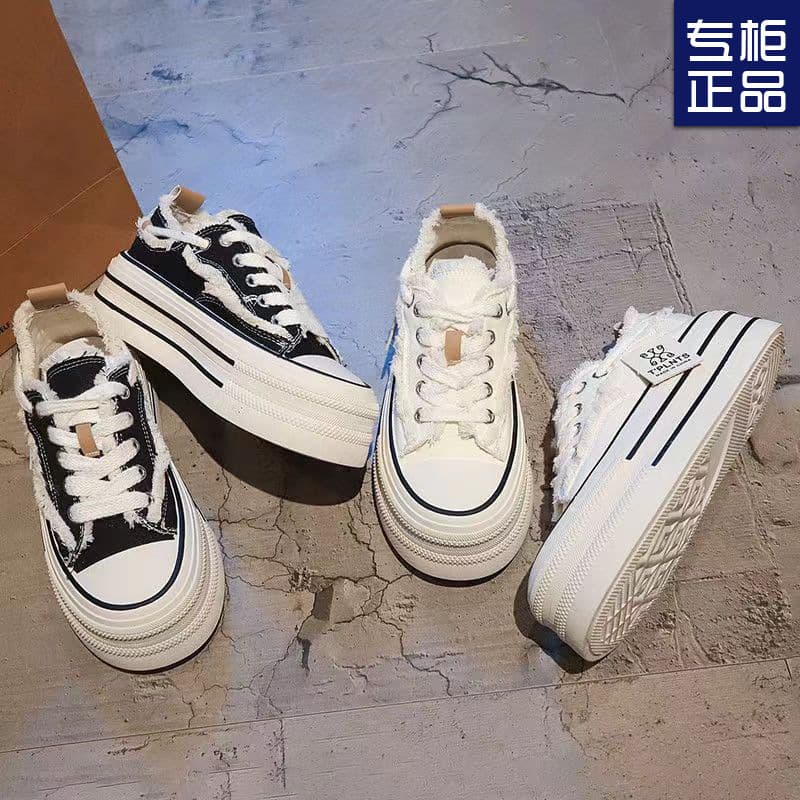 Popular canvas shoes autumn women's 2026 new white shoes platform shoes thin breathable modern casual women's shoes