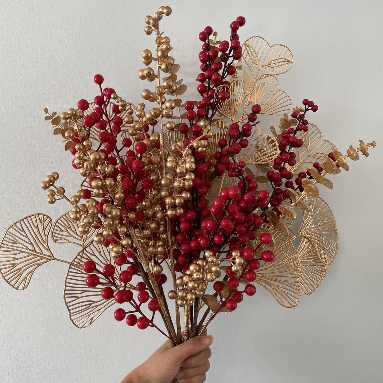 Gold Eucalyptus Small Fan Money Fruit Red Fruit Flower Arrangement Artificial Flowers New Year Gold Faux Flowers