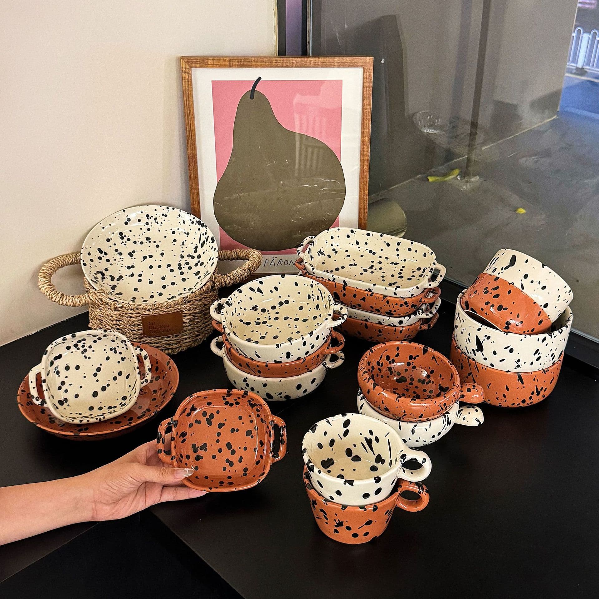 Internet celebrity splash-ink ceramic bowl single-eared bowl tableware dishes household rice bowl Japanese dish plate fruit salad bowl wholesale