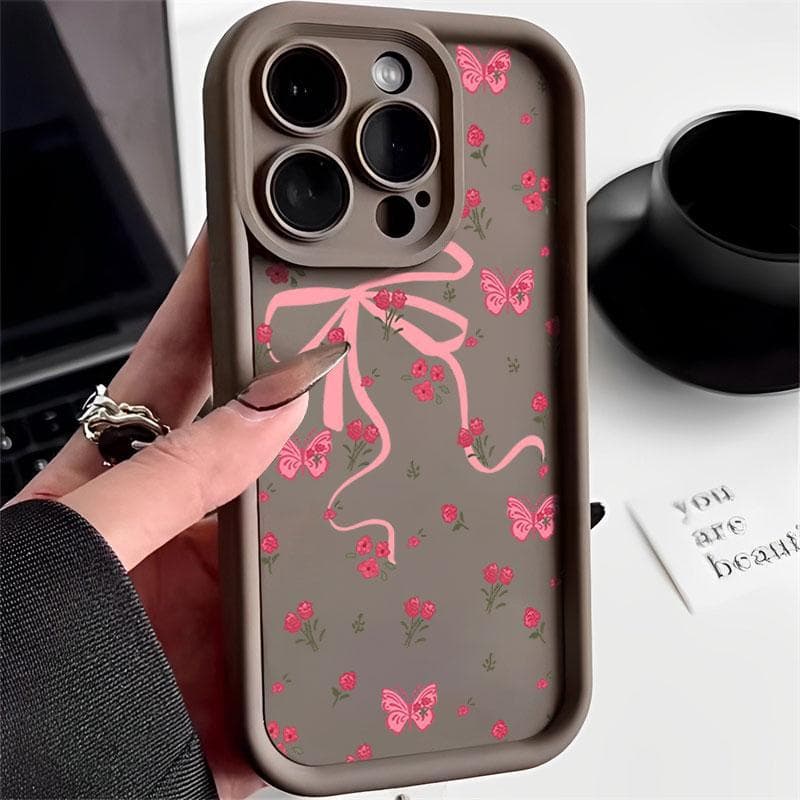 ins butterfly flower phone case for Apple iPhone 15, iPhone 14 Pro Max, silicone, 13/12/11 full coverage drop-resistant XR