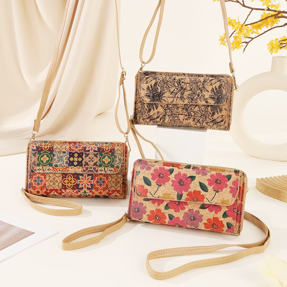 2025 New Summer Printed Dual-Use Portable Cork Crossbody Bag Mobile Phone Bag Multi-Functional Multi-Card Slot Handbag