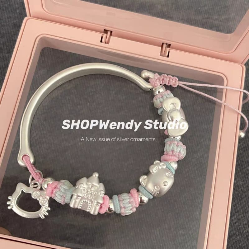 SHOPWendy | 99 Silver Cute Cartoon Kitty Castle Bow Braided Adjustable Bracelet TYmy