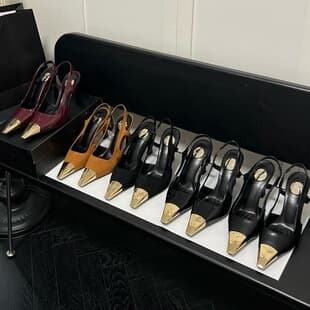 New European and American Style Pointed Toe Metal Heel High Heels for Women, Thin Heel Patent Leather Sexy Black with One-Strap Buckle Backless Sandals