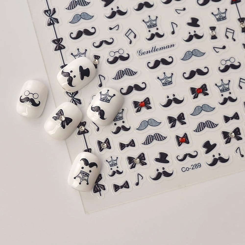 Moustache Nail Stickers Ins Style Mustache Top Hat Embossed Waterproof Adhesive Nail Art Stickers