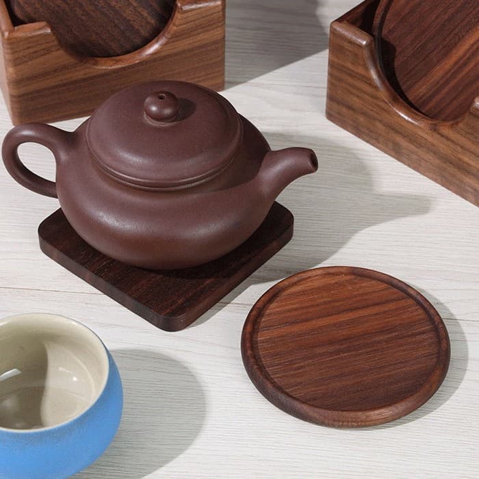 Rosewood, Acacia Wood, Bamboo Insulated Coasters, Black Walnut Round and Square Solid Wood Coasters, Kung Fu Tea Cup Coasters