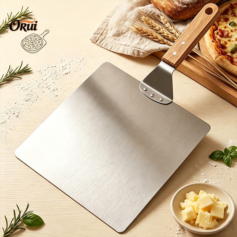 Manufacturer pizza shovel cake shovel 10 inch 12 inch wooden handle square 430 baking transfer pizza cake tool shovel