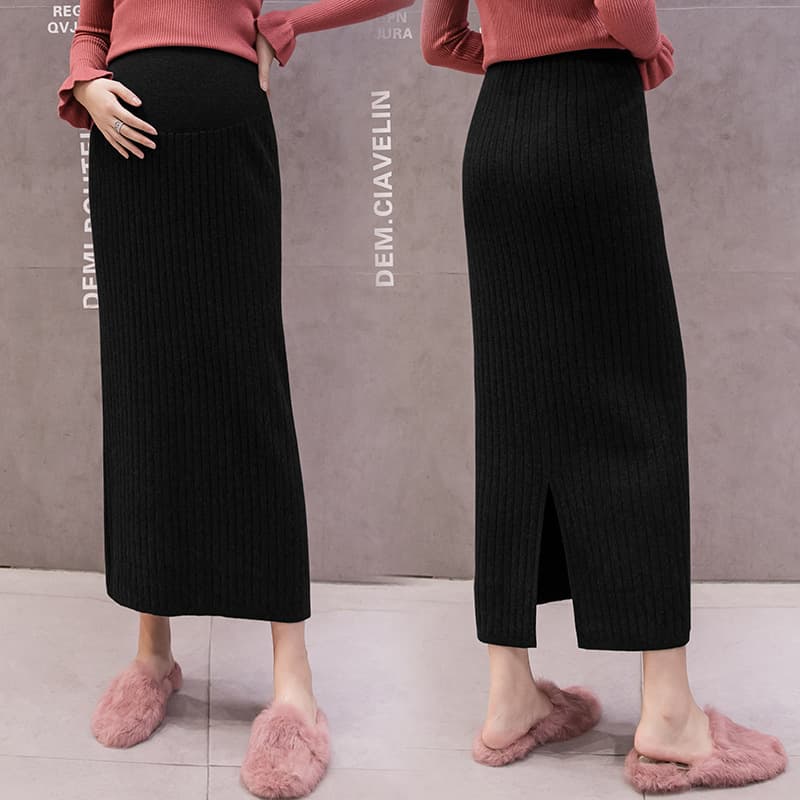 Autumn and Winter Long Knitted Maternity Skirt, Belly Support, Long Bodycon Pencil Skirt, Maternity Half Skirt