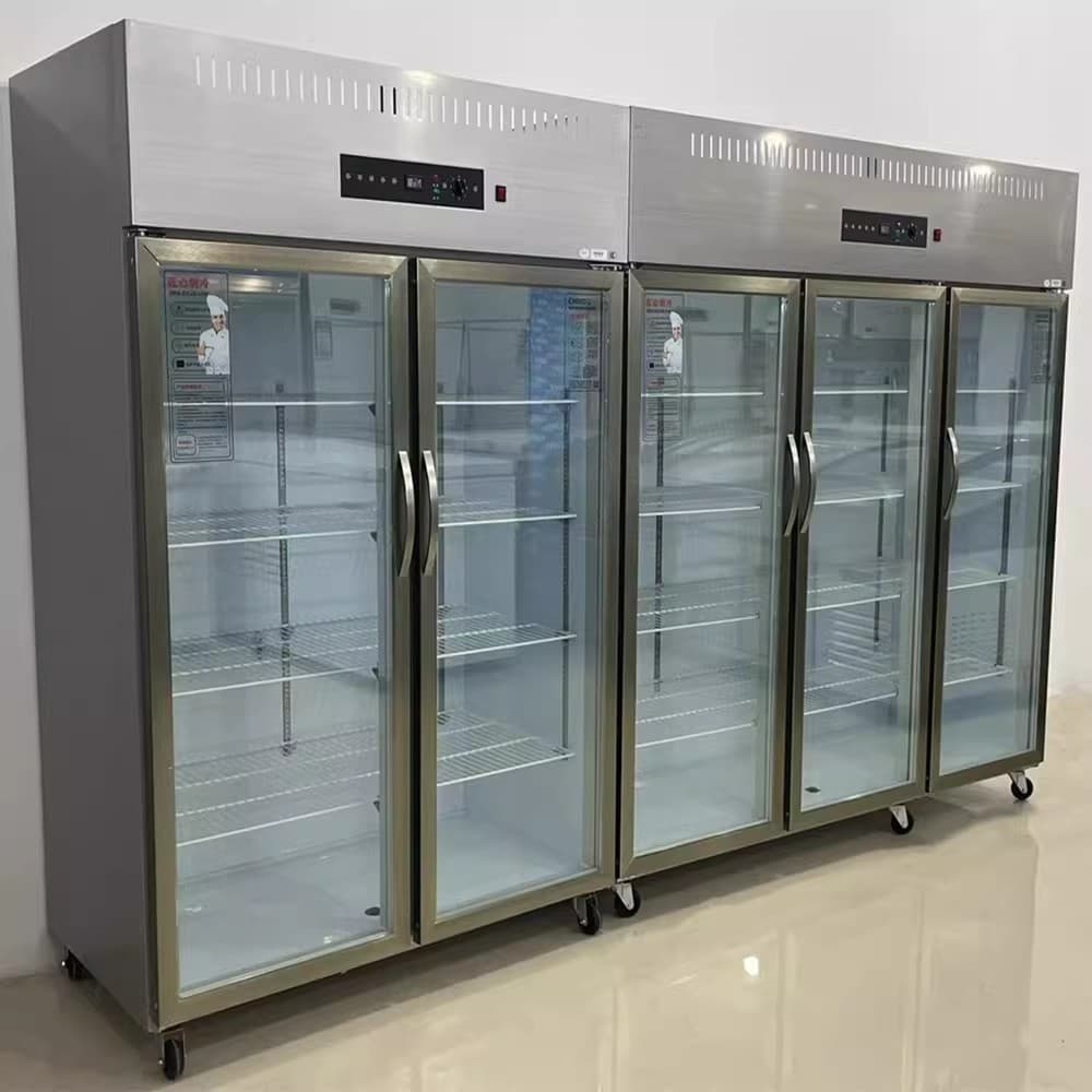 Fresh display cabinet, vertical display cabinet, double door, large three-door refrigerated cabinet, hot pot skewers shop, fruit and vegetable shop, stainless steel