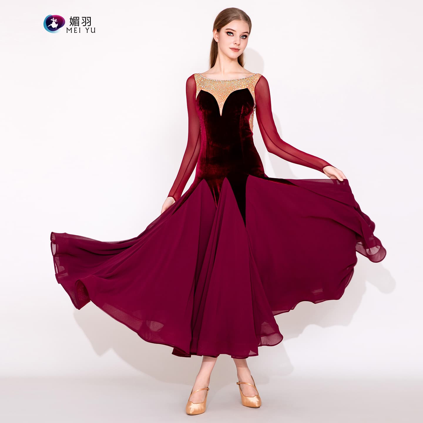 Drunken Tango! Noble Elegant Crimson Velvet Modern Dance Skirt MY943 Waltz Performance Wear Dress