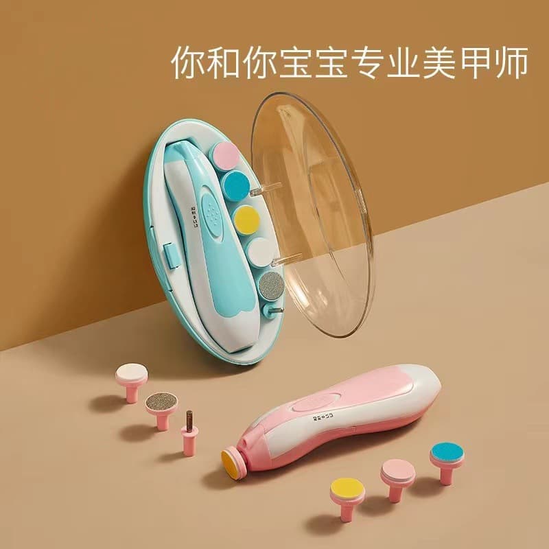 Baby Electric Nail Trimmer 6-in-1 Multi-Head Anti-Scratch Kids Nail Clipper with Anti-Pinch Protection, Portable Manicure Set