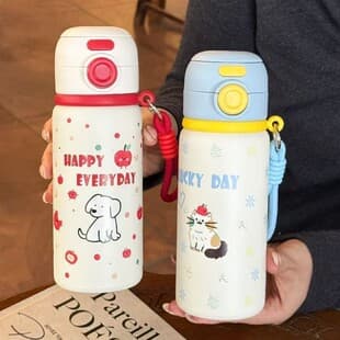 Trendy Dual-Drink 316 Stainless Steel Kids Insulated Cup, Portable Large Capacity School Water Bottle with Straw