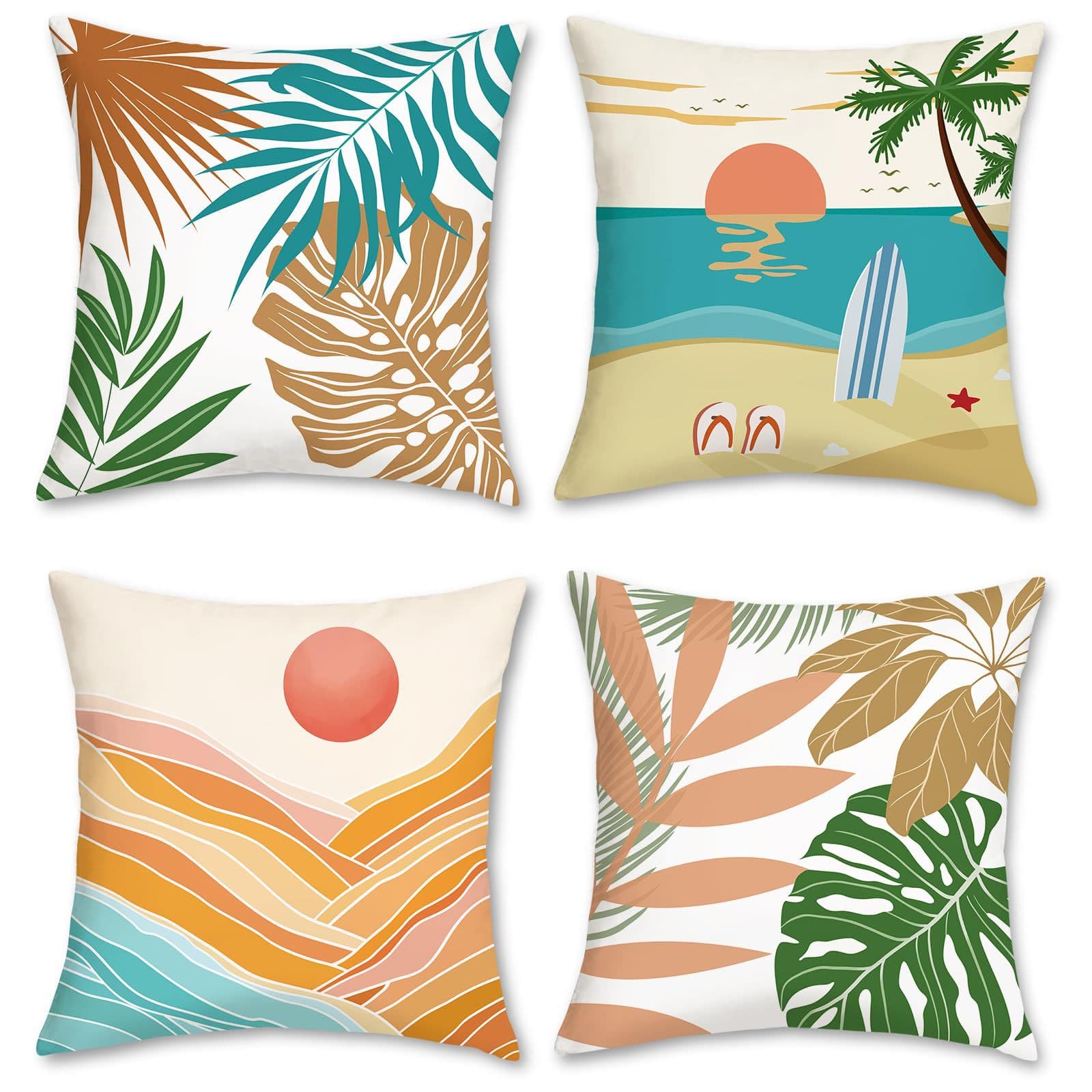 Cross-Border Amazon Cartoon Tropical Plant Throw Pillow Summer Outdoor Beach Ocean Element Cushion Sofa Cushion Cover