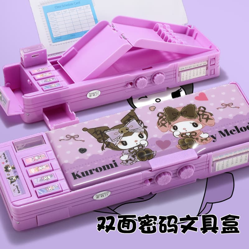 Sanrio combination lock stationery box Kuromi Melody girls primary school pencil box wholesale double-layer pencil box