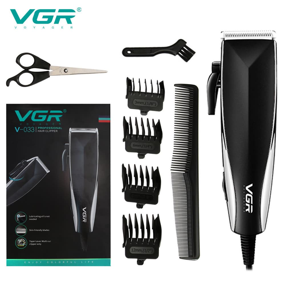 VGR033 Professional Corded Electric Hair Clipper for Men, High Power, with Guide Combs