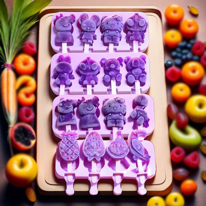 Ice cream molds made of food-grade silicone, suitable for home use, making popsicles, ice cream, frozen ice cubes, cartoon style, suitable for children and commercial use, cute.