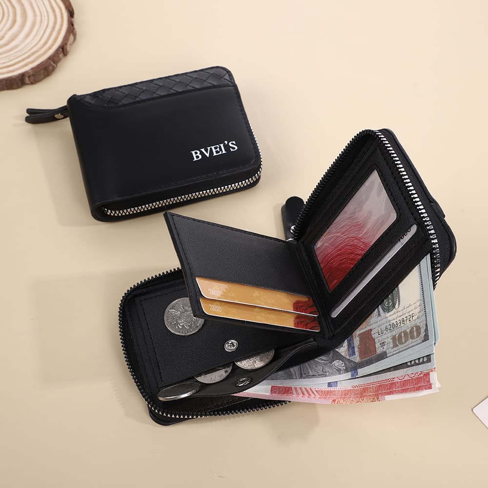New Cross-Border Men's Short Wallet Leather Card Holder Multi-Slot Fashion Coin Purse Casual Zip Around Wallet