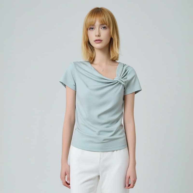 Summer wear, new style, right shoulder short-sleeved T-shirt for women, unique, beautiful and super good-looking small shirt, short top