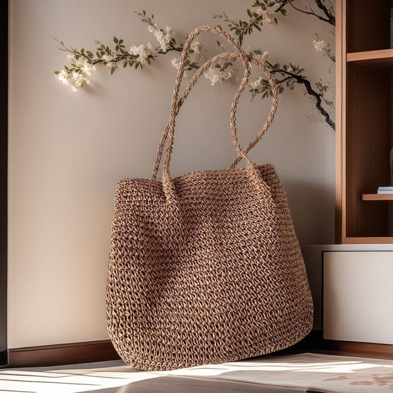 Handwoven Bag Korean Lazy Style Solid Color Double Strap Straw Bag Summer Beach Forest Handbag Shoulder Bag for Women