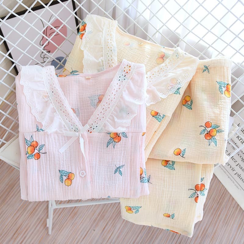 Double Layer Muslin Nursing Clothes Thin Feeding Nightgown Pants Cotton Home Clothes for Pregnant Women And Mothers