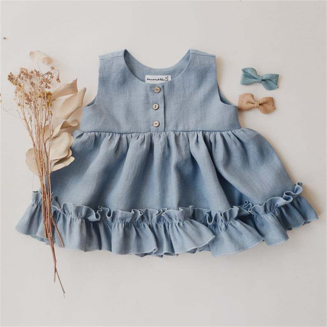 26 summer Korean version girls ruffled vest dress retro linen cotton baby petticoat princess dress baby dress