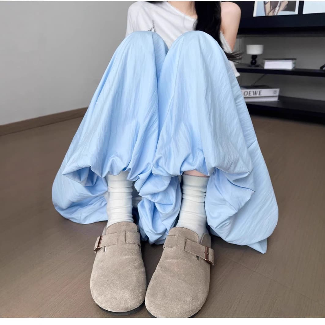 Yellow Bud Skirt Pants for Women Summer New High-Waist Loose Slimming Flowy Lantern Pants Petite Casual Wide-Leg Pants