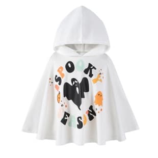New Halloween Kids Ghost Print White Hooded Cape Versatile Cartoon Costume Cape for Girls