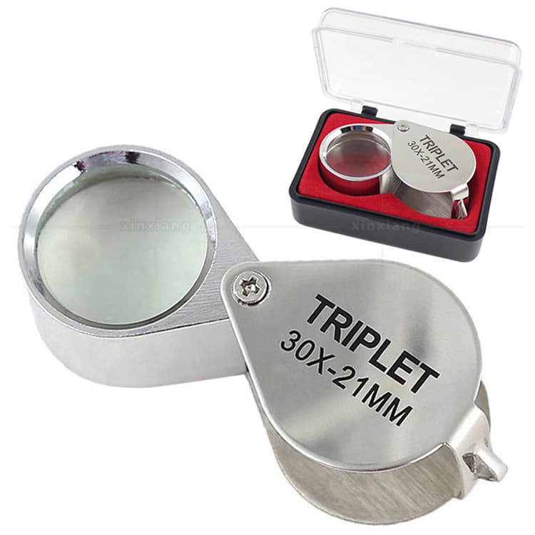 30x21mm Folding Metal Diamond Jewelry Antique Jade Coin Appraisal Glass Magnifier 10x 20x