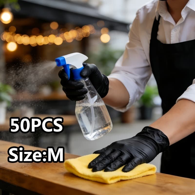 Cross-border drop shipping 100 pcs bagged black high-elasticity comfortable waterproof oil-proof stain-proof disposable nitrile gloves