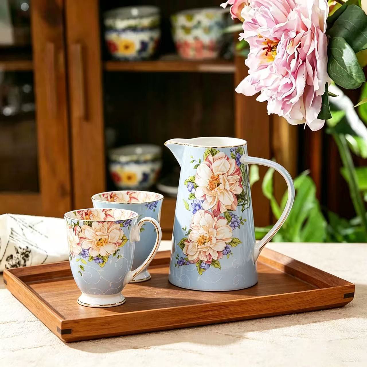 Cross-border flower mug ceramic coffee cup with spoon milk cup creative water cup Polish retro business gift