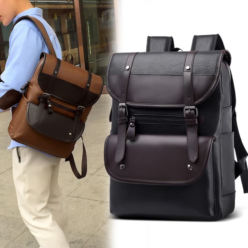 Cross-border wholesale trendy retro men's business computer backpack travel large capacity waterproof PU backpack factory