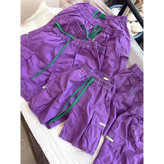 Korean style children's clothing girls overalls 2020 summer new children's casual shorts boys big pocket five-point pants purple