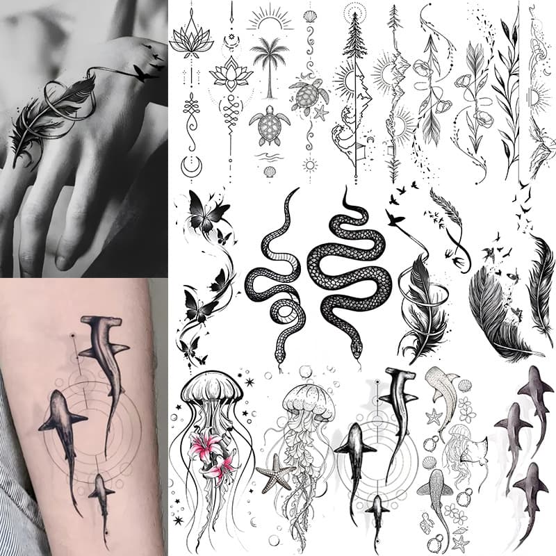 New Cross-border Product Ocean Animal Snake Lotus Hand Back Tattoo Sticker Ins Style Tattoo Sticker Tattoo Amazon