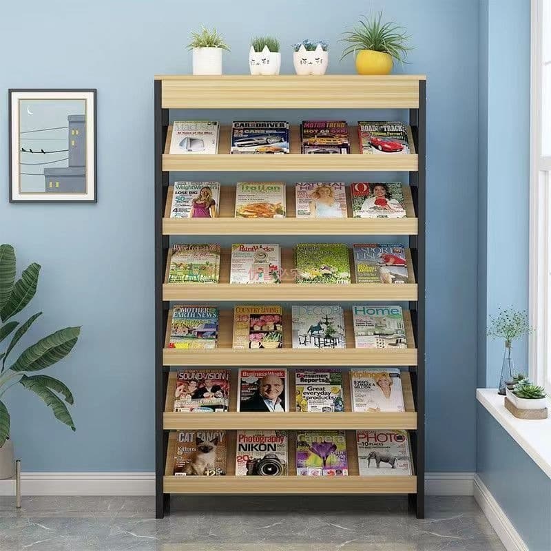 Floor-standing office magazine rack with storage - exhibition hall book display unit