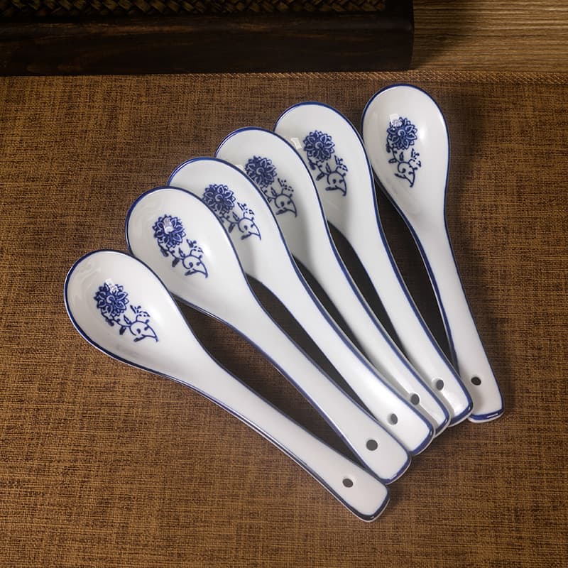 Noodle Shop Ceramic Soup Spoon, Hotel Spoon, Wholesale Rice Spoon, Lanzhou Commercial Pulled Noodle Spoon, Thickened Long-Handled Hot Pot Spoon