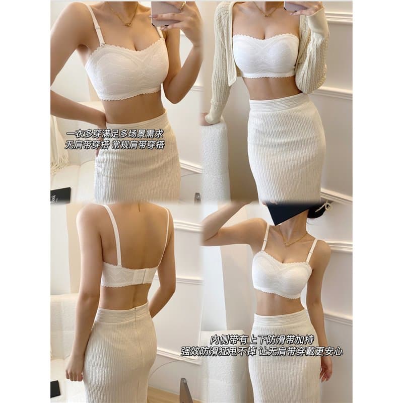 Adjustable Mojito Non-Slip Strapless Bra Women's Luxury Lace Breathable Two-Way Modal Push-Up Bra 3023