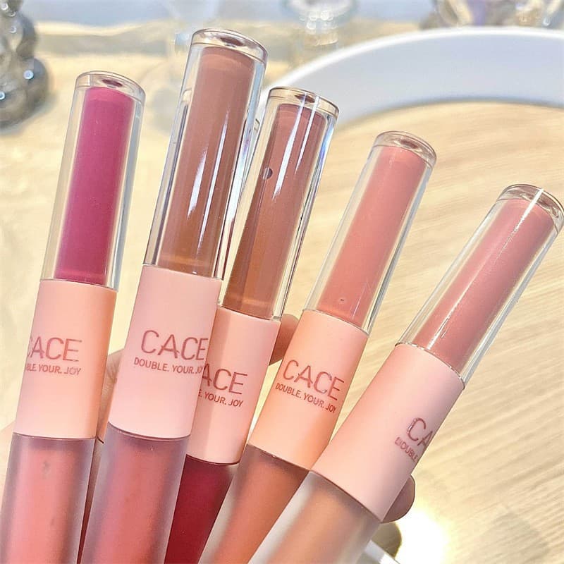 [Glossy + Matte] Dual-Ended Lip Gloss, Transparent Water-Glossy Effect, Low-Saturation Lip Mud, Natural-Looking Lipstick, Student-Friendly