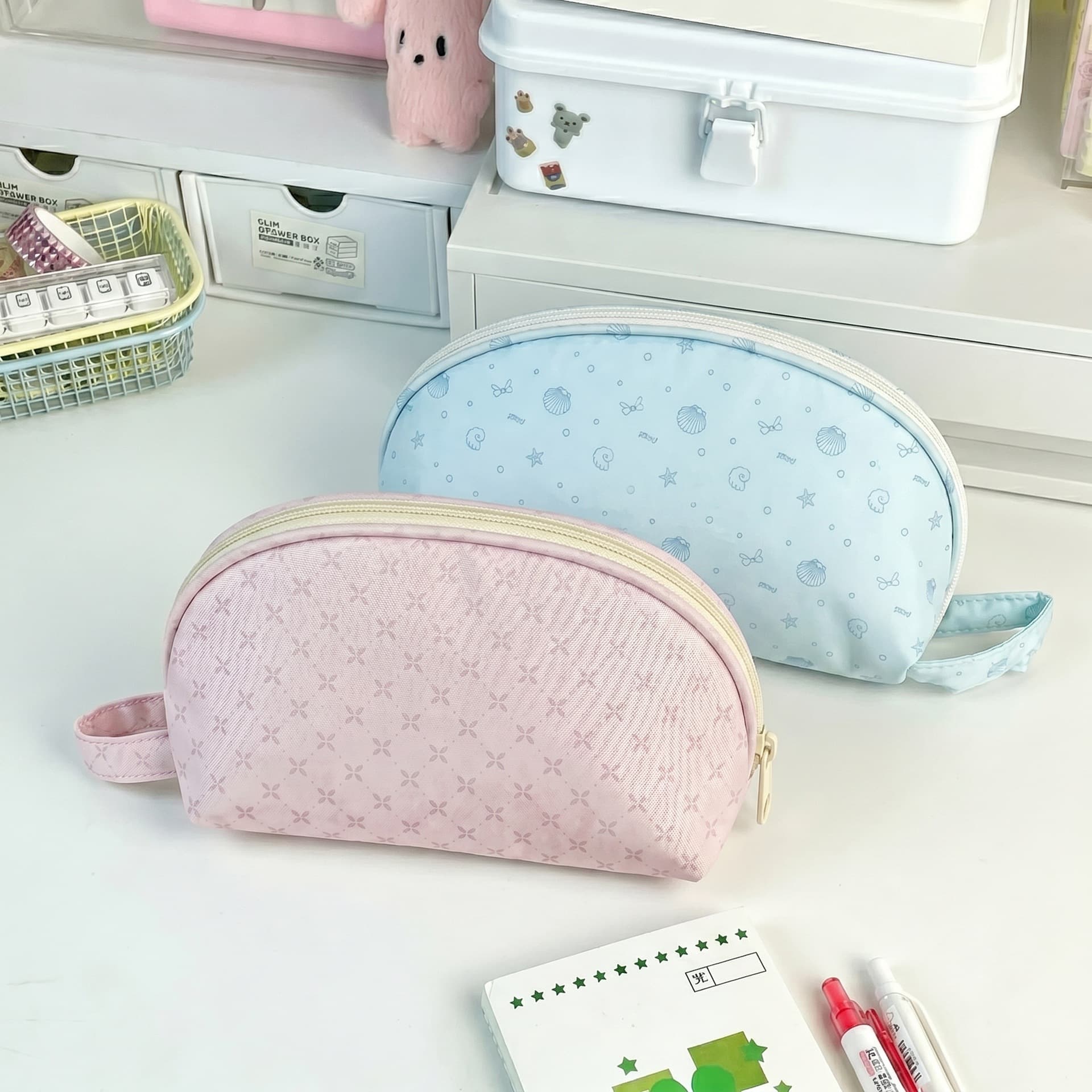ins pink polka dot shell pencil bag large capacity student pencil bag simple personality high value stationery storage bag