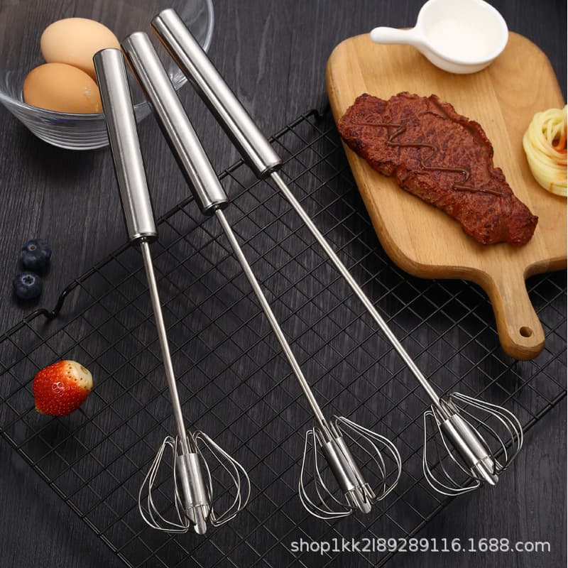 Household Stainless Steel Semi-Automatic Rotary Whisk, Kitchen Baking Tool, Manual Press-Style Whisk