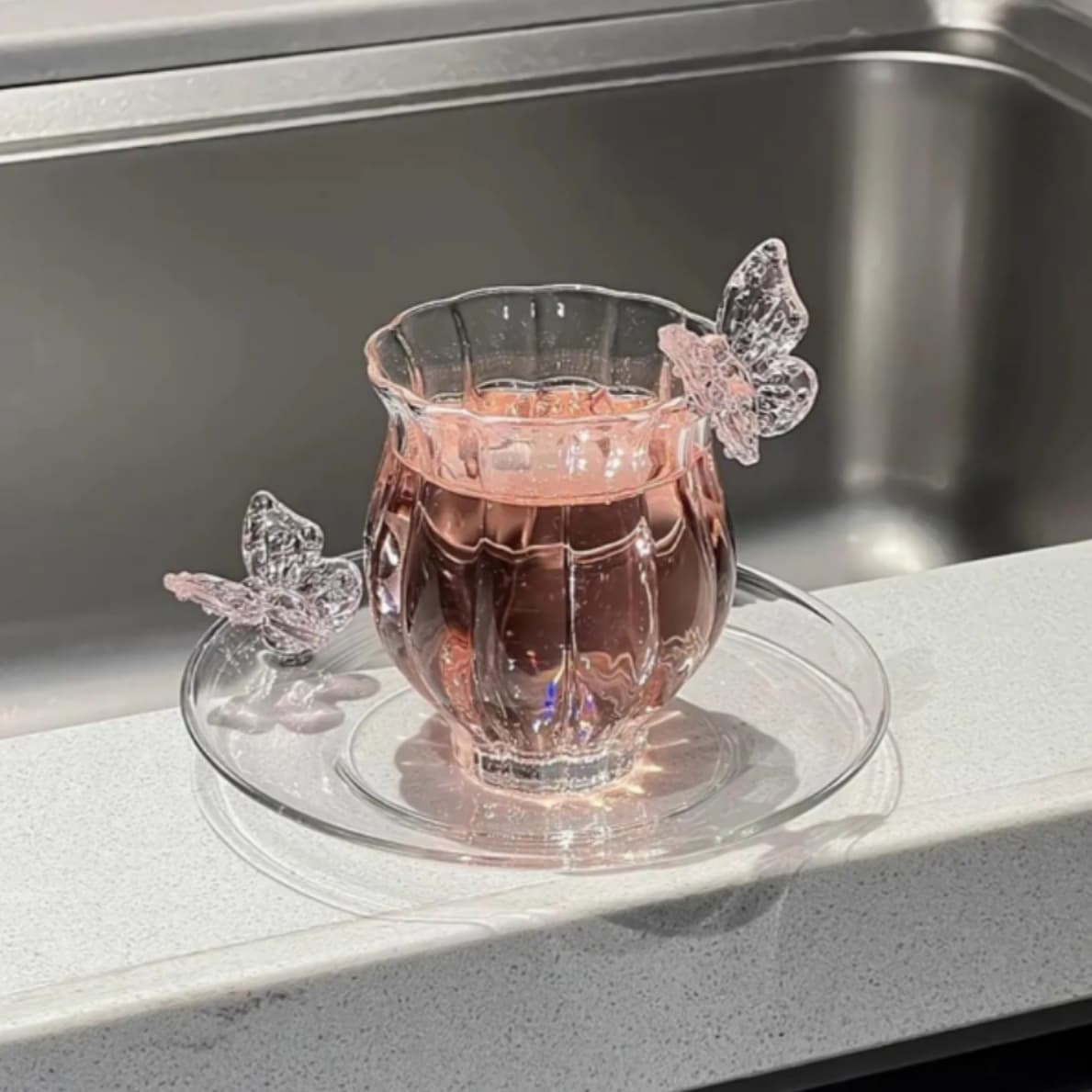 Japanese Flower God Cup Collection Handmade Narcissus Butterfly Cup Heat-Resistant Household Glass Coffee Cup Creative Tea Cup