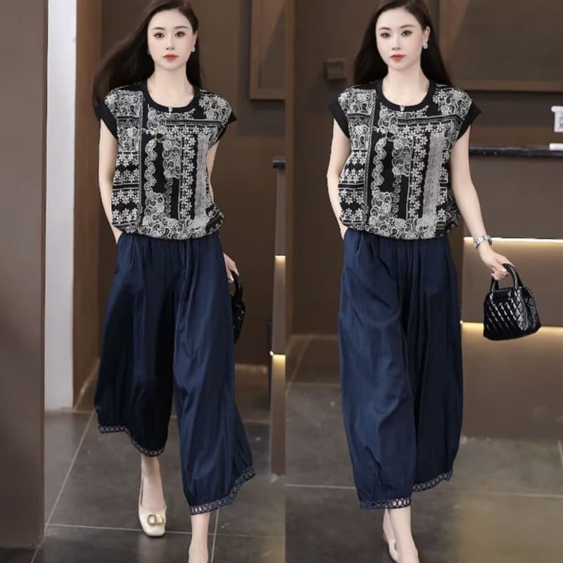 Fashion Sportswear Set Women Summer New Korean Style Casual Mom Outfit Slimming Two-Piece Set Free Shipping