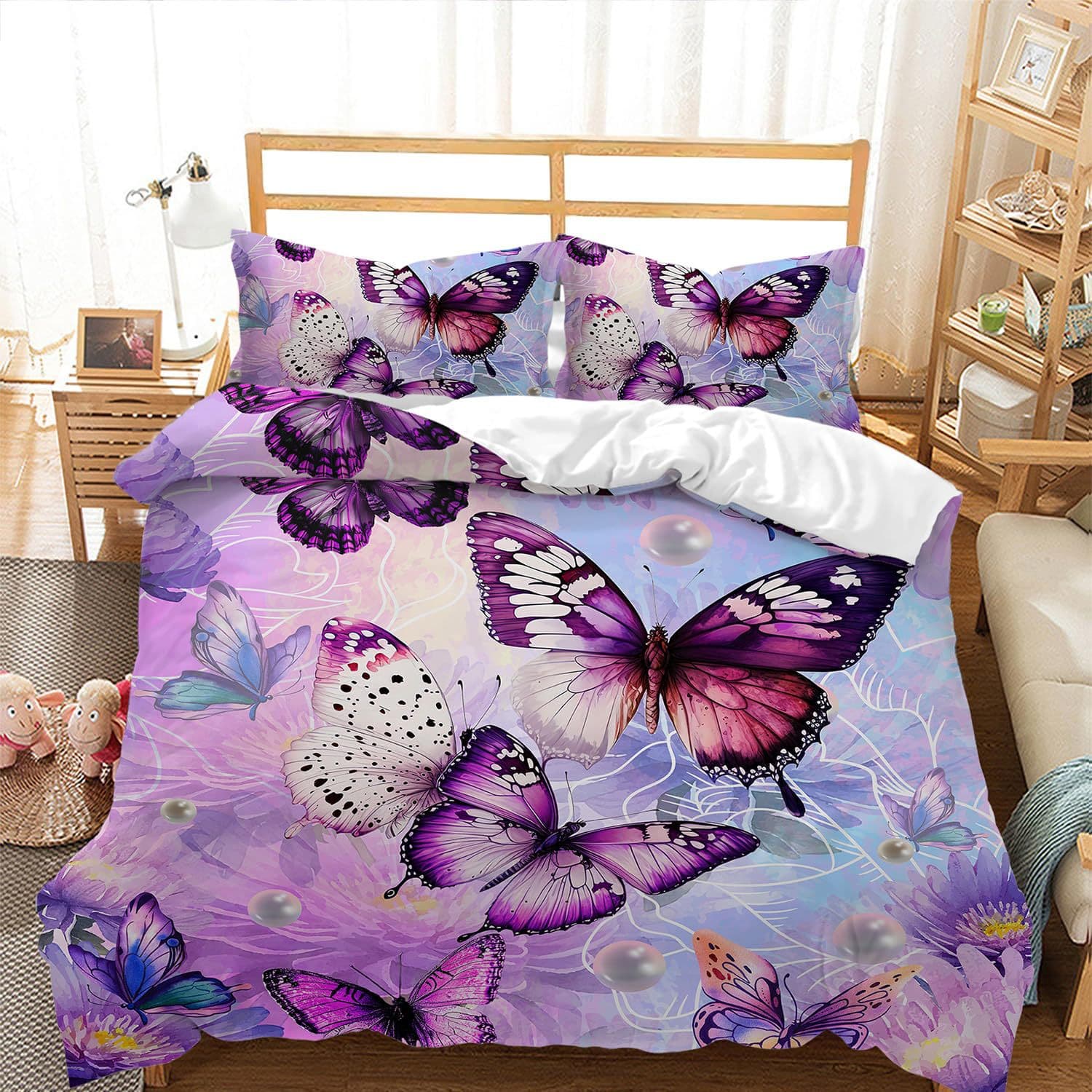Cross-border Colorful Butterfly Purple Floral Print Duvet Cover Bedroom Guest Room Bedding Decoration Factory Direct
