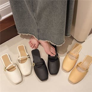 New Korean French Style Slippers for Women, Summer Outdoor Wear, Lazy Retro Mules, Flat Half Slippers