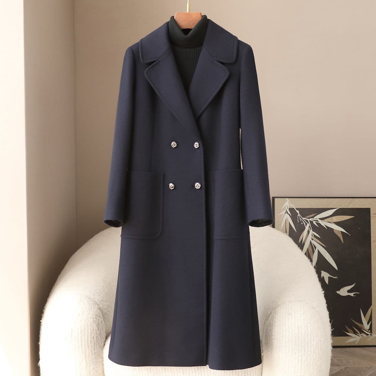 Limited Stock 2026 Spring New Korean Commuter Long Double-Breasted Wool Coat for Women