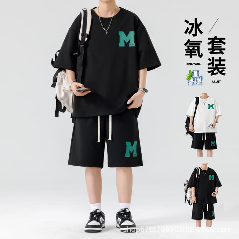 Youth Japanese Summer Short Sleeve Set for Boys, Big Kids Half Sleeve T-Shirt, Junior High Student Casual Sport Hong Kong Style Men