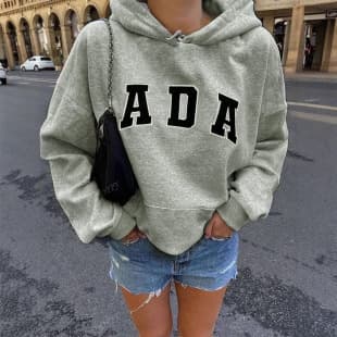 Cross-Border Amazon Hot Selling Casual Versatile Letter Loose Hooded ADA Sweatshirt Fleece Lined Warm Women's Wear