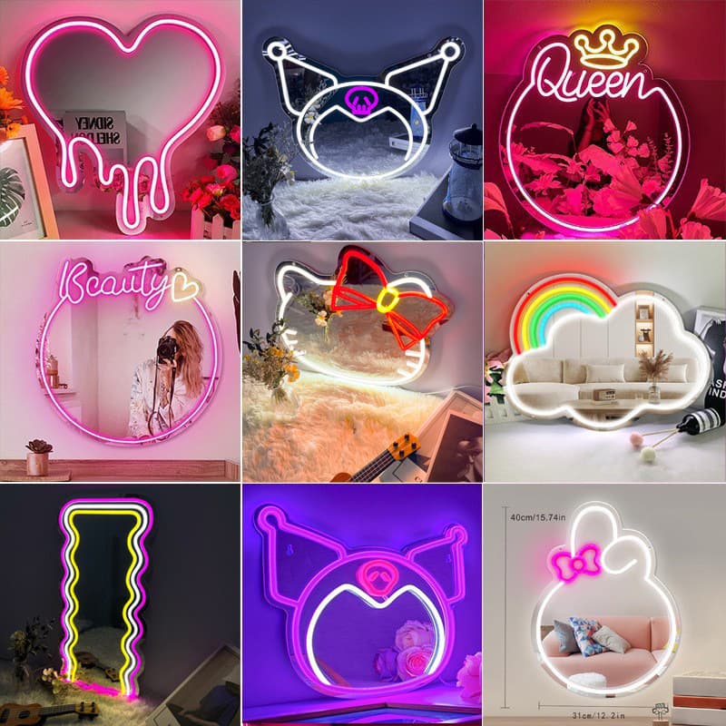 Amazon Water Drop Creative LED Love Mirror Neon Light Cat Makeup Mirror Acrylic Mirror Lamp