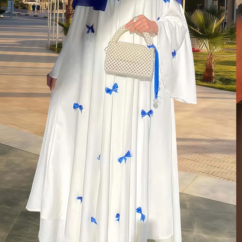 White bow decorated loose robe 2025 new autumn fashion and casual temperament
